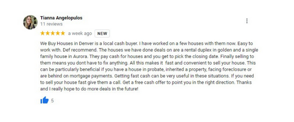 reivew of person who sold their Denver house for cash to webuyhousesindenver AKA the home buying company